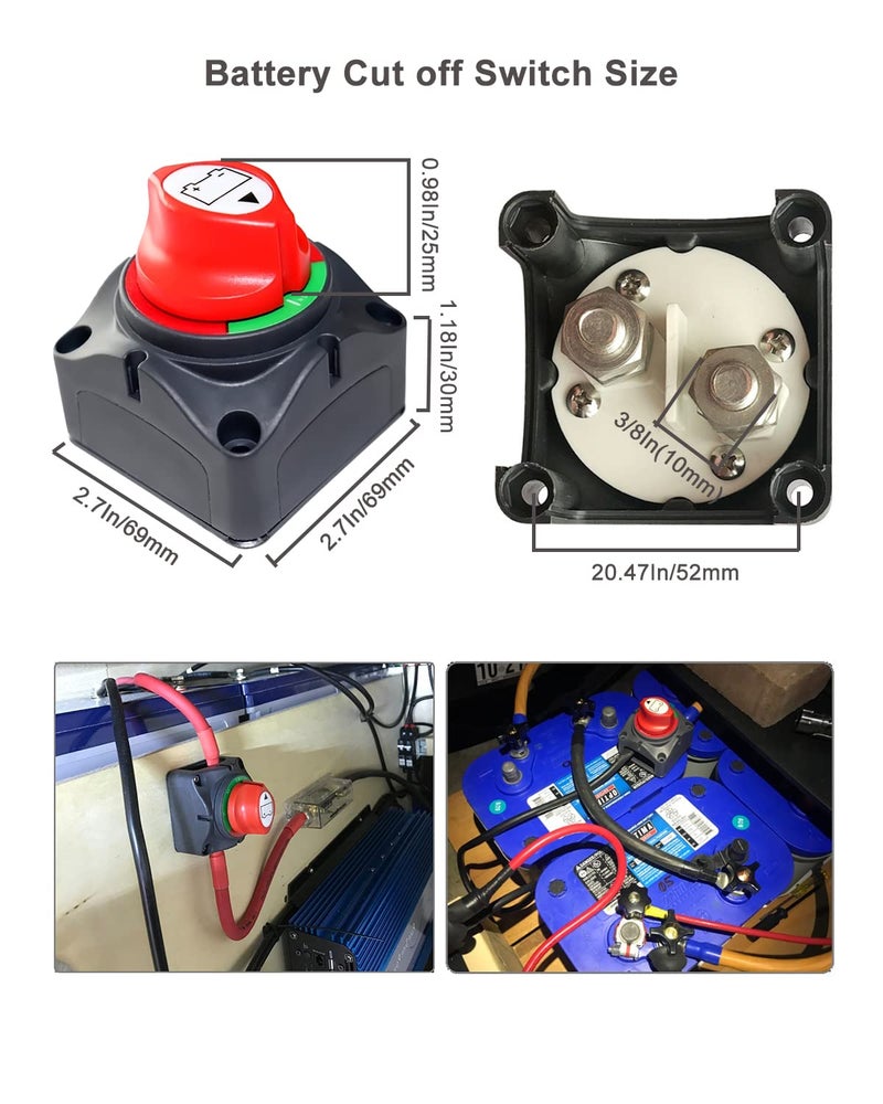 Gioyonil Battery Switch Disconnect, 12V-48V Power Shut Off Master Isolator Kill Switch with 4AWG-3/8 Ring Terminals Heat Shrink for Marine RV Camper Trailer Boat Car Automotive Replacement - Image 4